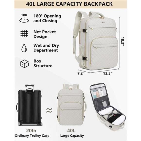 Womens Travel Backpack Personal Beige